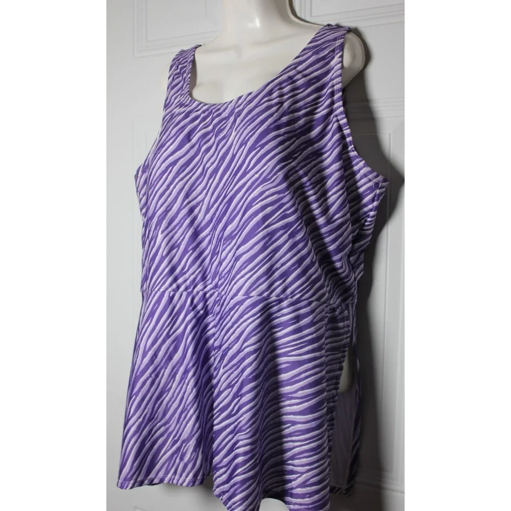 Blair Padded Purple Zebra Stripe Swimsuit Skort‎ Chic Coastal  Size 20W